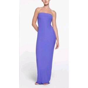 SKIMS Soft Lounge Strapless Maxi Dress Blue | Ribbed Bodycon Tube Dress Size M